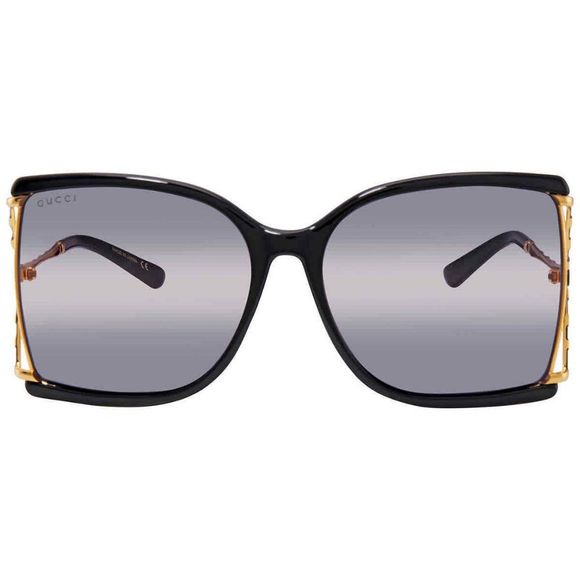 NEW Gucci Grey and Gold Rectangular Women's Sunglasses - Picture 2 of 4